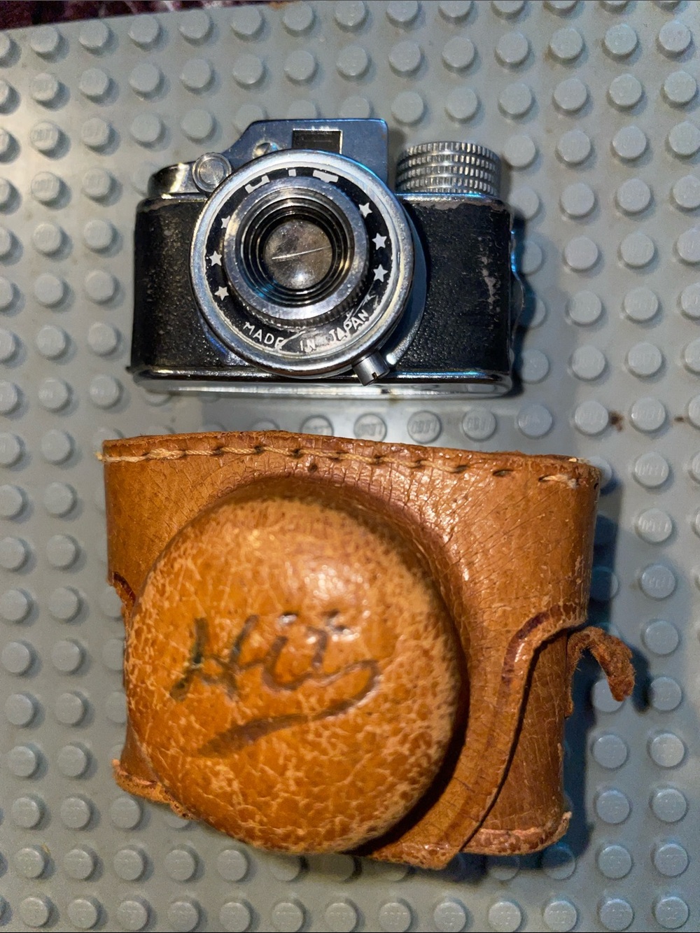 Vintage Black Mini Camera with Brown Leather Case
